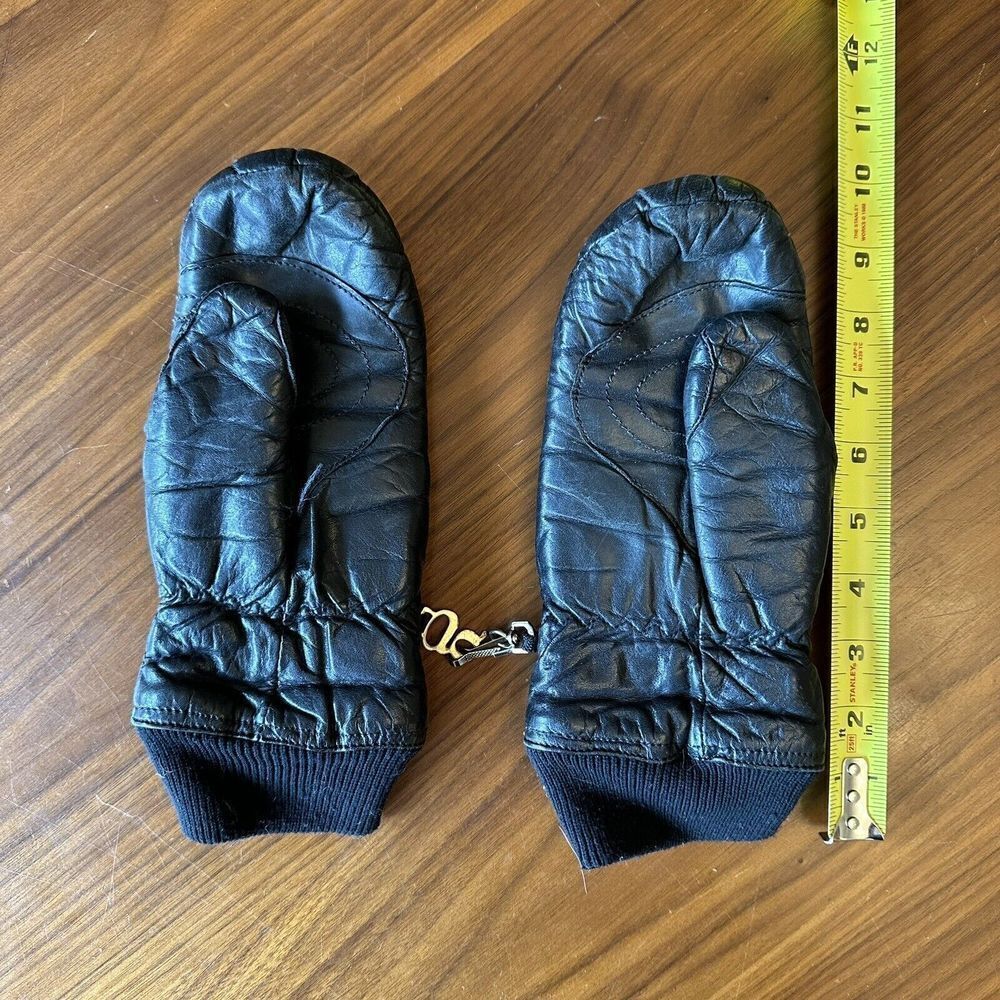 Vintage Grandoe Leather Ski Mittens Gloves Women's Black Size Small